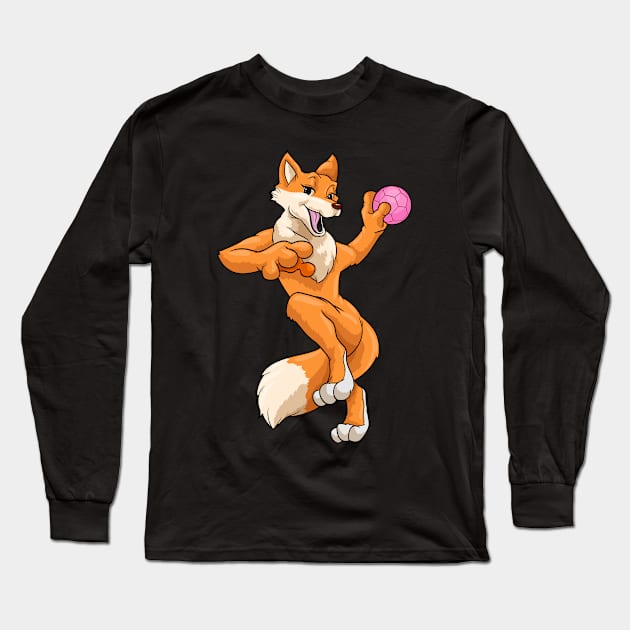 Fox as handball player with handball Long Sleeve T-Shirt by Markus Schnabel